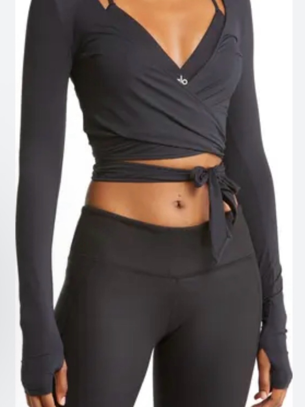 ALO Yoga Black Long-Sleeve Escalate Wrap Crop Top
